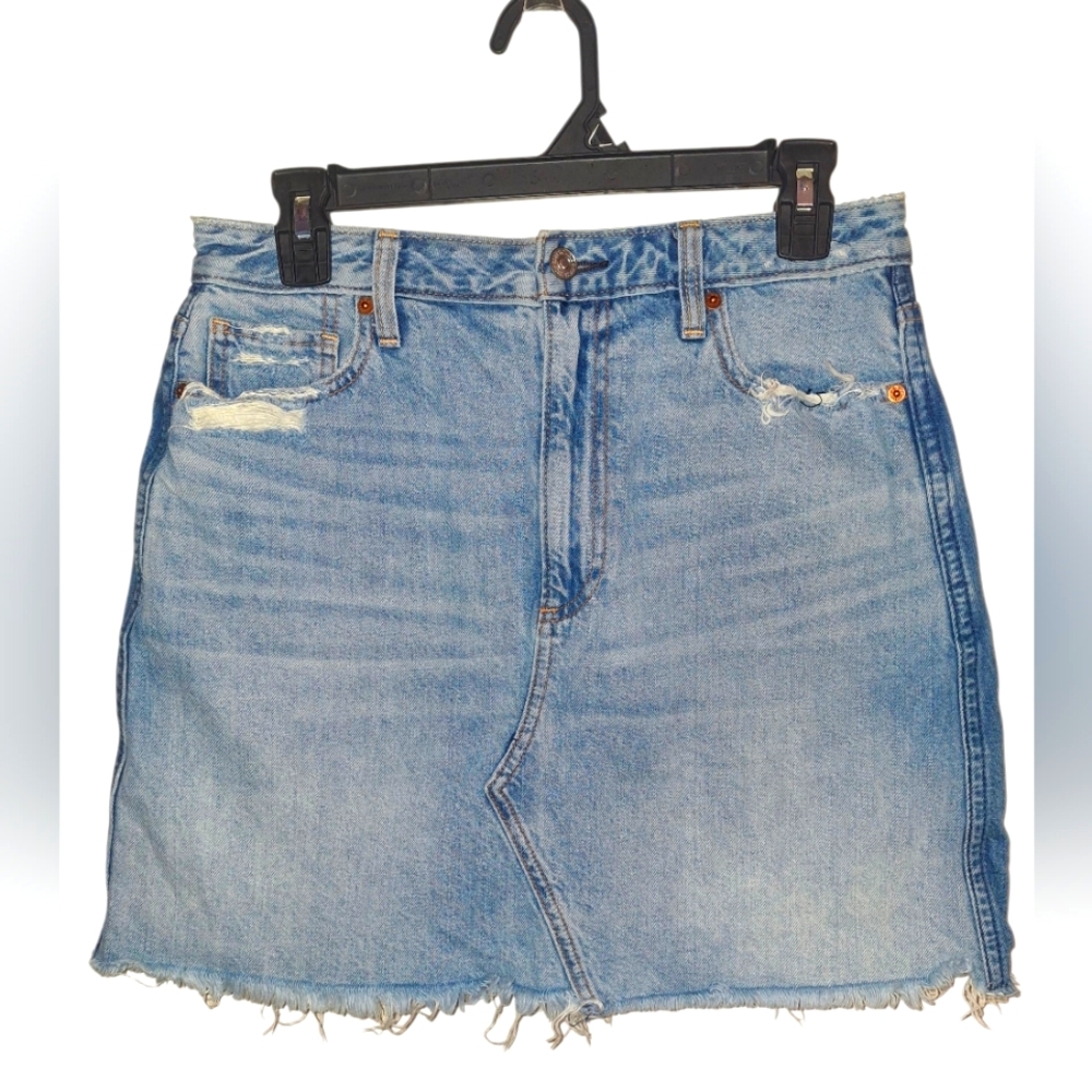 Abercrombie & Fitch Light Blue Distressed Denim Skirt